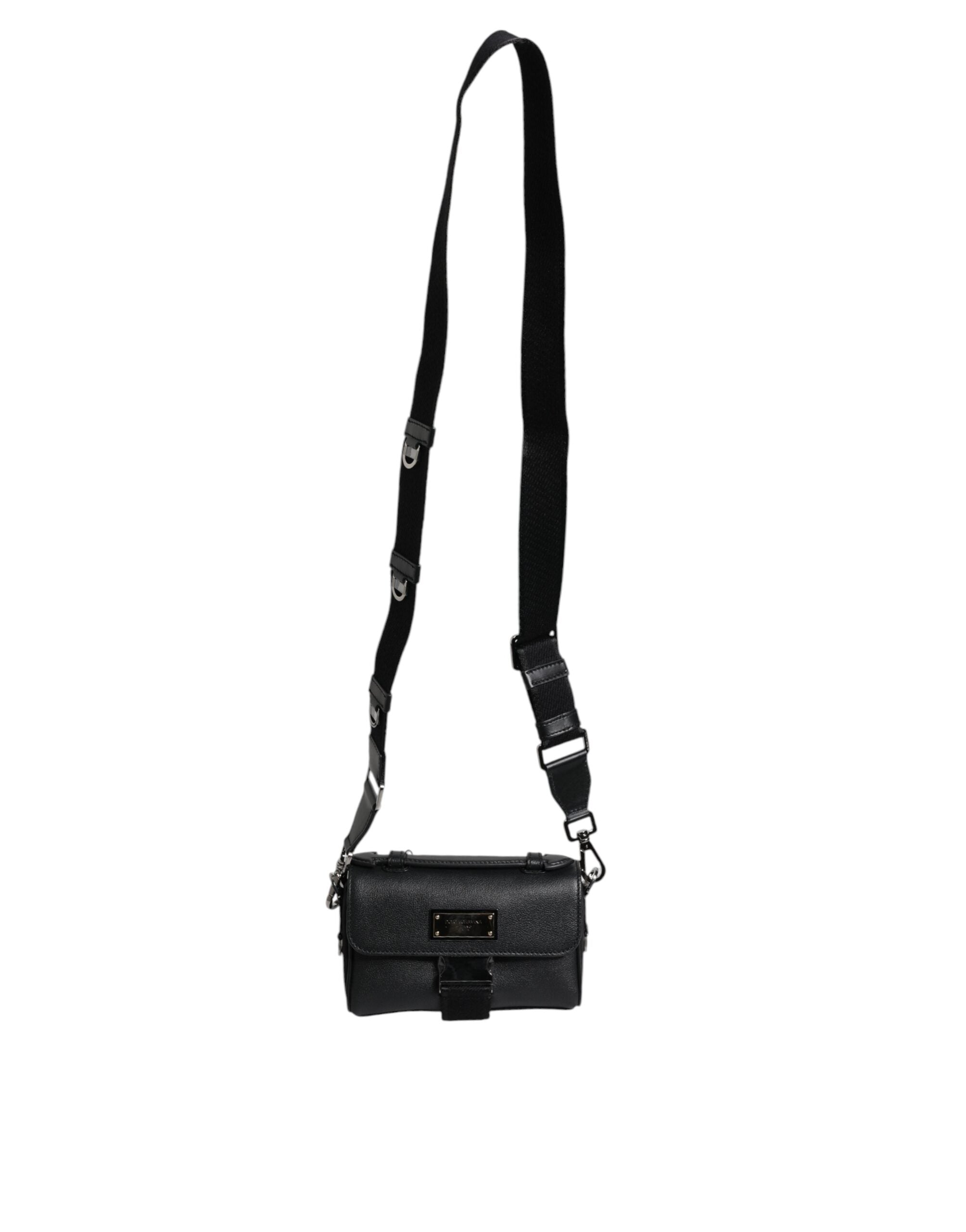 ショルダーバッグ・ポシェット Dolce & Gabbana Black Crossbody Bag With Logo Plaque DOLCE & GABBANA Bag Black Logo Plaque Leather Buckled