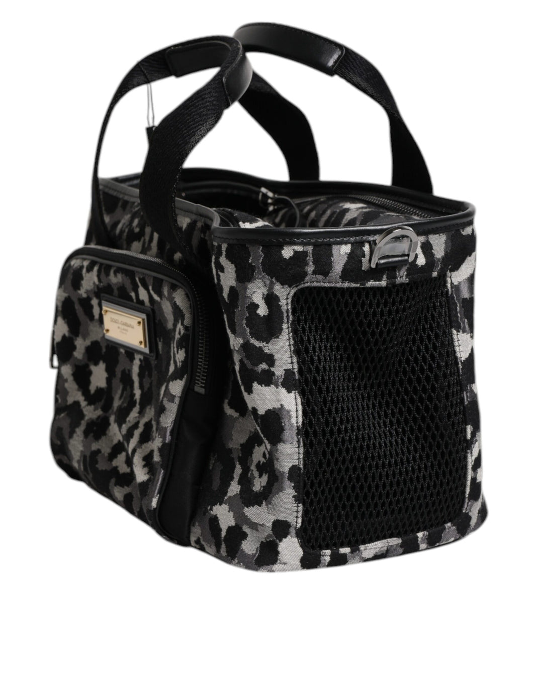 Dolce & Gabbana Multicolor Leopard Print Pet Carry Logo Plaque Bag