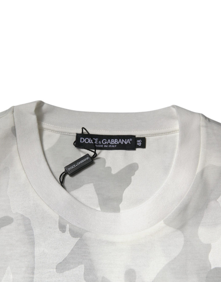 Dolce &amp; Gabbana Sample Sale Dolce &amp; Gabbana White Gray Camouflage Cotton Crew Neck T-shirt - | Designer outlet