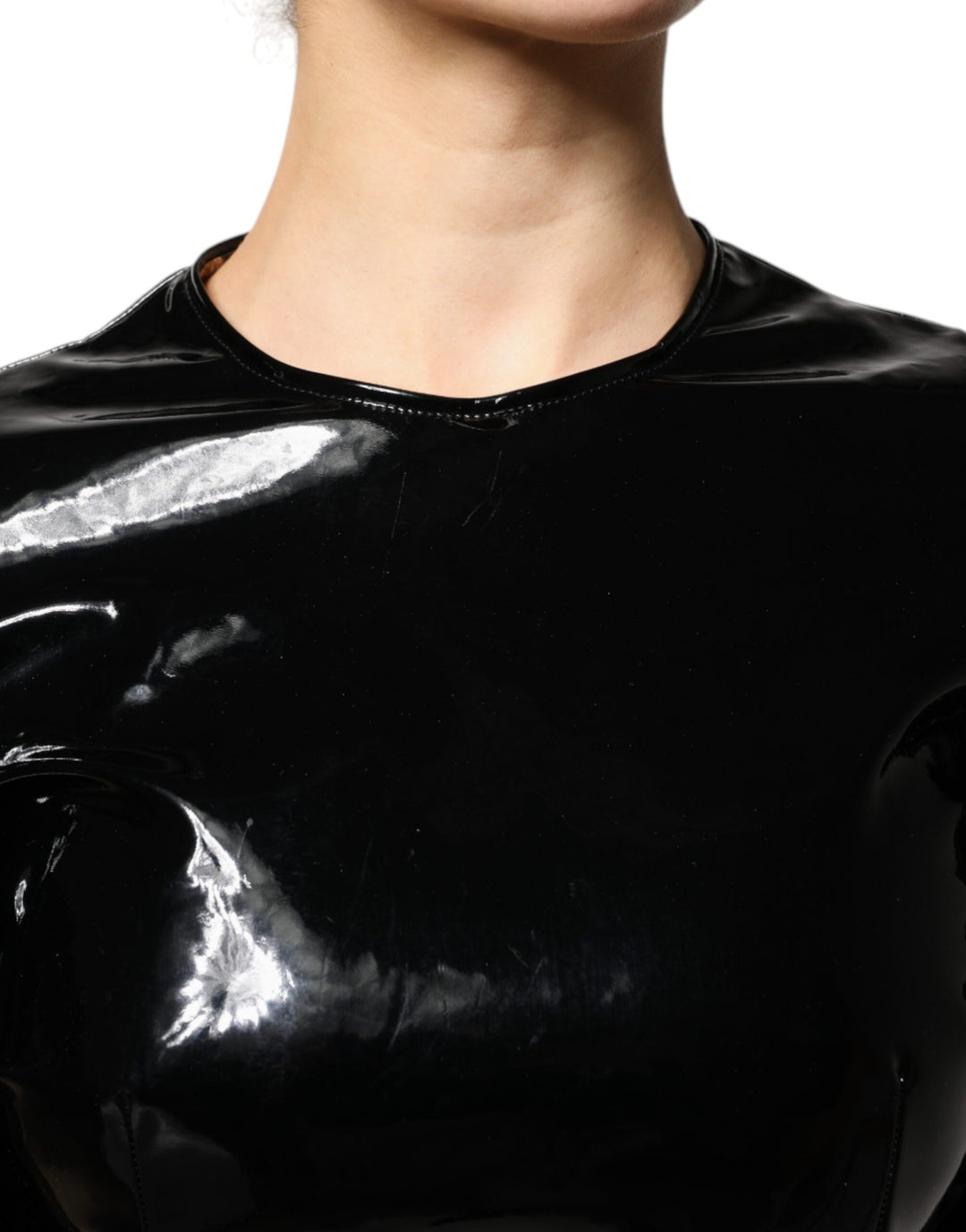 Dolce &amp; Gabbana Black Patent Leather Puff Sleeves Mini Dress by Dolce &amp; Gabbana outlet now on sale