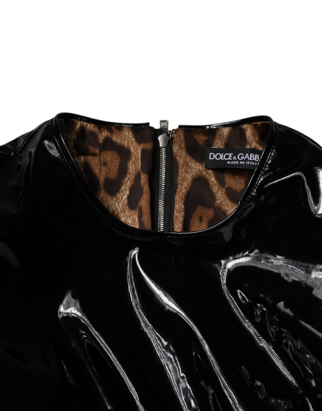 Dolce &amp; Gabbana Black Patent Leather Puff Sleeves Mini Dress by Dolce &amp; Gabbana outlet now on sale