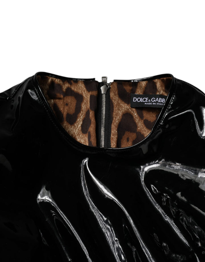 Dolce &amp; Gabbana Black Patent Leather Puff Sleeves Mini Dress by Dolce &amp; Gabbana outlet now on sale