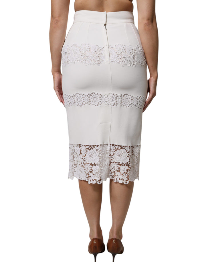 Dolce & Gabbana White Floral Lace High Waist Pencil Cut Skirt