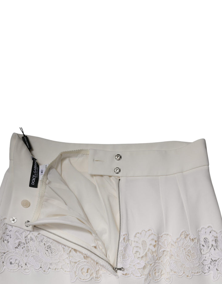 Dolce & Gabbana White Floral Lace High Waist Pencil Cut Skirt