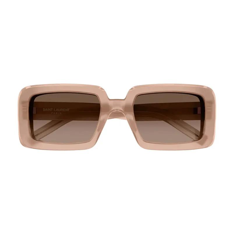 Saint Laurent Sunglasses Rectangle Full Rim, Shiny Orange Frame And Brown Gradient Lens