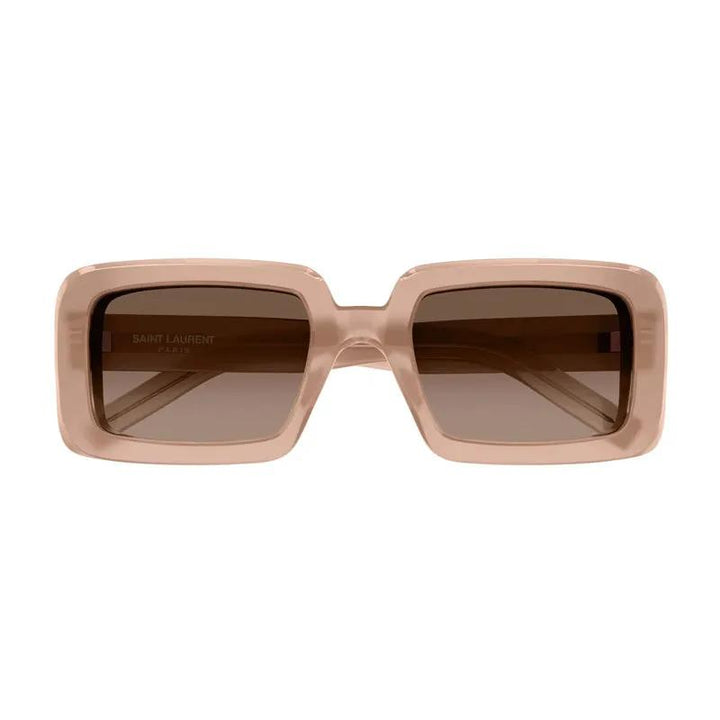 Saint Laurent Sunglasses Rectangle Full Rim, Shiny Orange Frame And Brown Gradient Lens