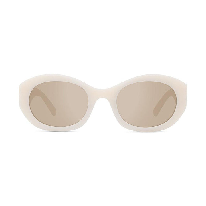 Givenchy Sunglasses Oval Full Rim, Shiny Ivory Frame and Brown with Silver Mirror Lens GV40091F25G