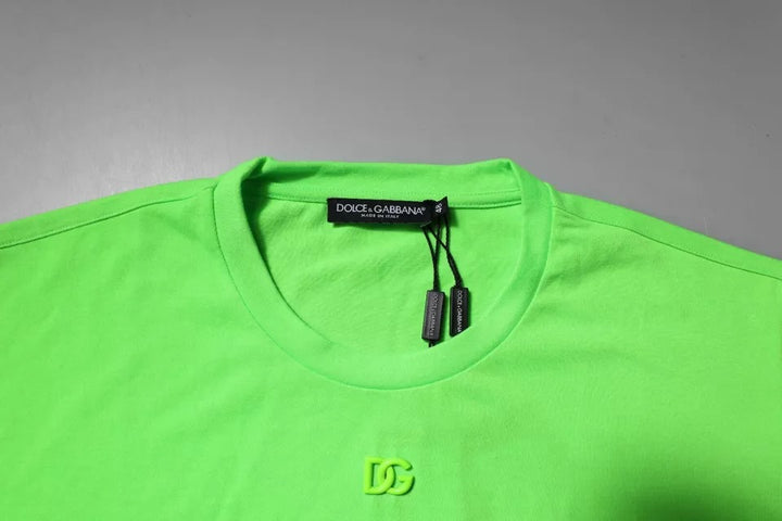 Dolce &amp; Gabbana Sample Sale Dolce &amp; Gabbana Green Logo Polyester Crew Neck T-shirt - | Designer outlet