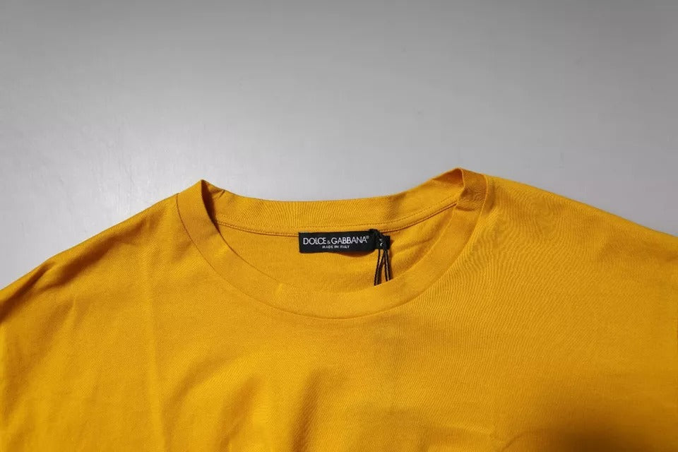 Dolce &amp; Gabbana Sample Sale Dolce &amp; Gabbana Dark Yellow Logo Cotton Men Crew Neck T-shirt - | Designer outlet