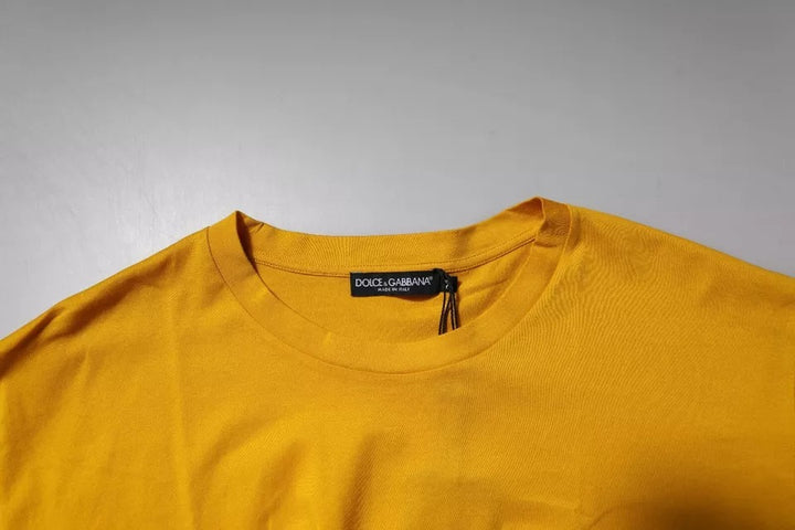 Dolce &amp; Gabbana Sample Sale Dolce &amp; Gabbana Dark Yellow Logo Cotton Men Crew Neck T-shirt - | Designer outlet