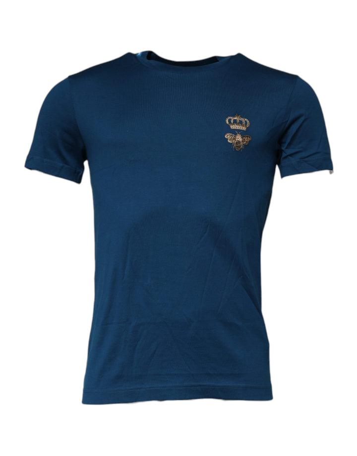 Dolce &amp; Gabbana Sample Sale Dolce &amp; Gabbana Blue Crown Bee Cotton Men Crew Neck T-shirt - | Designer outlet