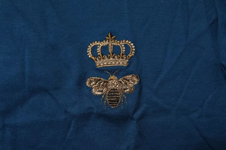 Dolce &amp; Gabbana Sample Sale Dolce &amp; Gabbana Blue Crown Bee Cotton Men Crew Neck T-shirt - | Designer outlet