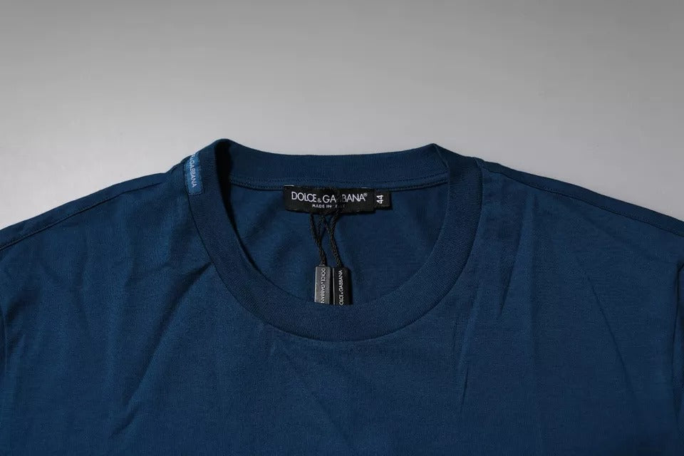 Dolce &amp; Gabbana Sample Sale Dolce &amp; Gabbana Blue Crown Bee Cotton Men Crew Neck T-shirt - | Designer outlet