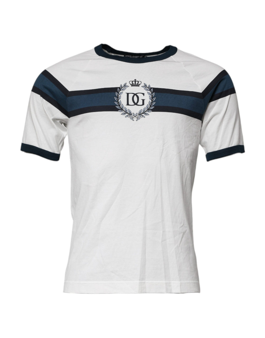 Dolce &amp; Gabbana White Logo Print Cotton Men Crew Neck T-shirt by Dolce &amp; Gabbana outlet now on sale
