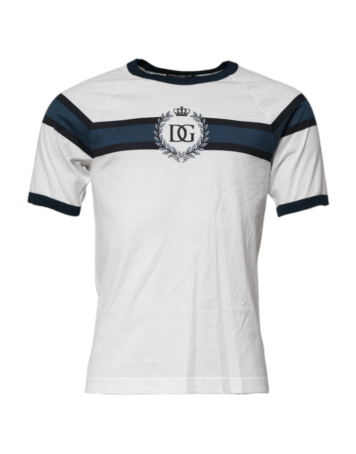 Dolce &amp; Gabbana White Logo Print Cotton Men Crew Neck T-shirt by Dolce &amp; Gabbana outlet now on sale