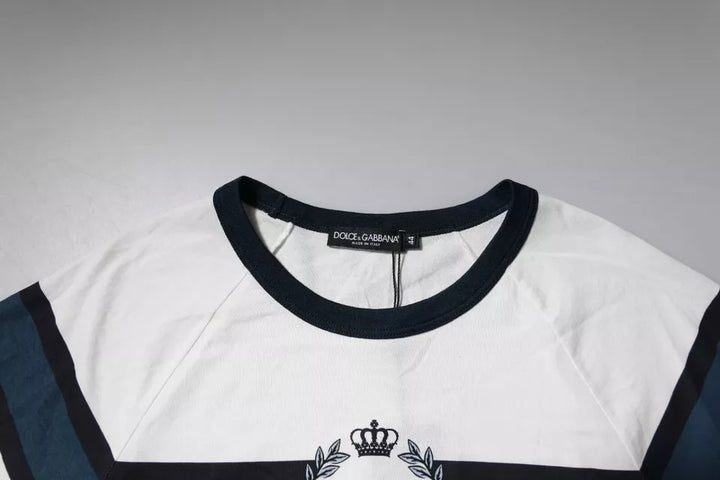 Dolce &amp; Gabbana White Logo Print Cotton Men Crew Neck T-shirt by Dolce &amp; Gabbana outlet now on sale