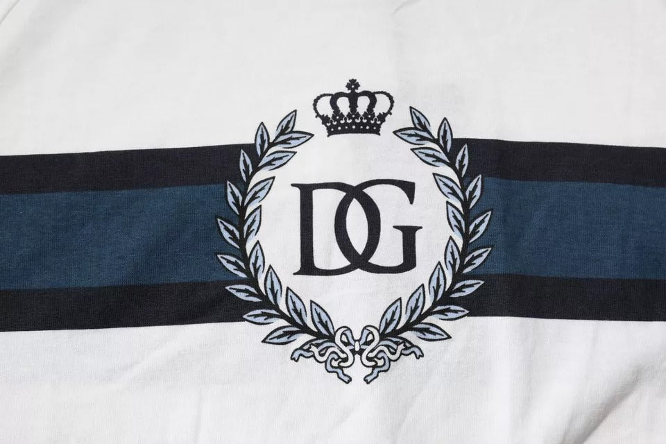 Dolce &amp; Gabbana White Logo Print Cotton Men Crew Neck T-shirt by Dolce &amp; Gabbana outlet now on sale
