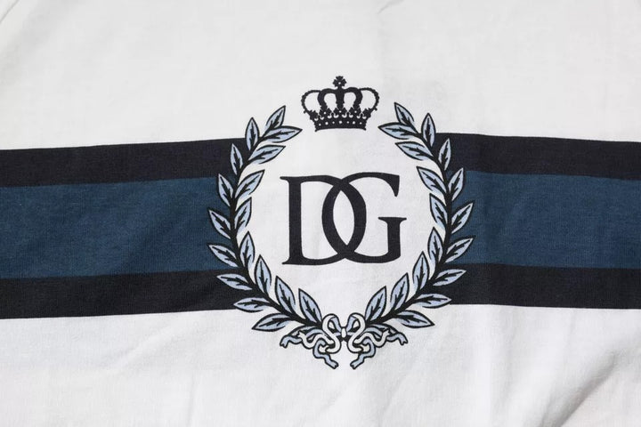 Dolce &amp; Gabbana White Logo Print Cotton Men Crew Neck T-shirt by Dolce &amp; Gabbana outlet now on sale
