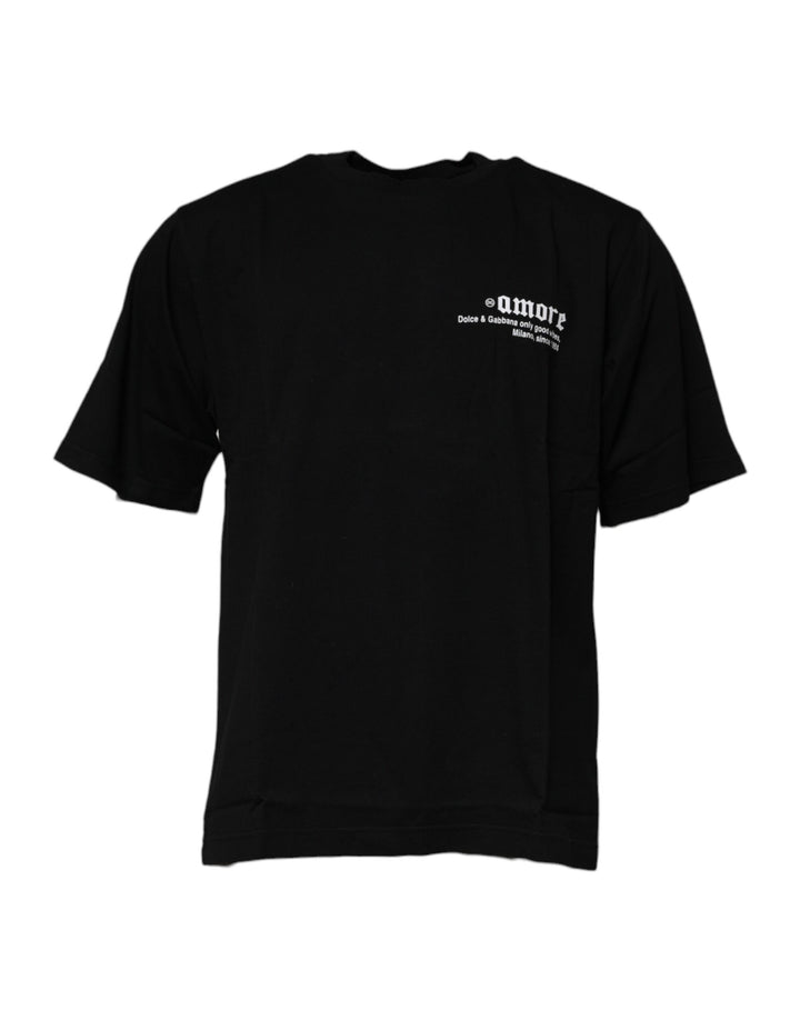 Dolce &amp; Gabbana Sample Sale Dolce &amp; Gabbana Black Amore Leopard Cotton Crew Neck T-shirt - | Designer outlet
