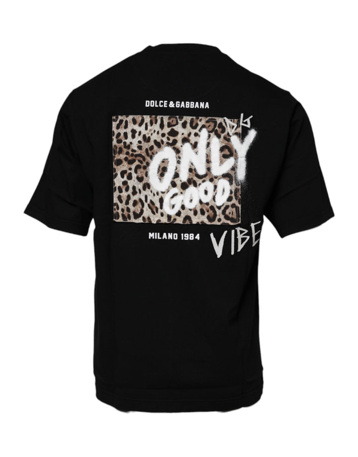 Dolce &amp; Gabbana Sample Sale Dolce &amp; Gabbana Black Amore Leopard Cotton Crew Neck T-shirt - | Designer outlet