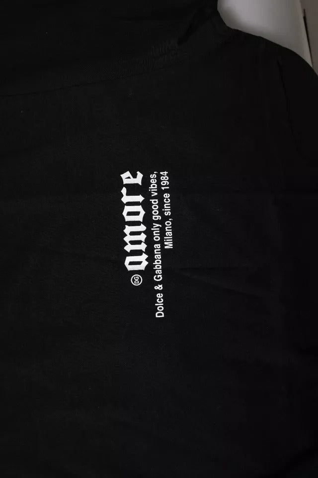 Dolce &amp; Gabbana Sample Sale Dolce &amp; Gabbana Black Amore Leopard Cotton Crew Neck T-shirt - | Designer outlet