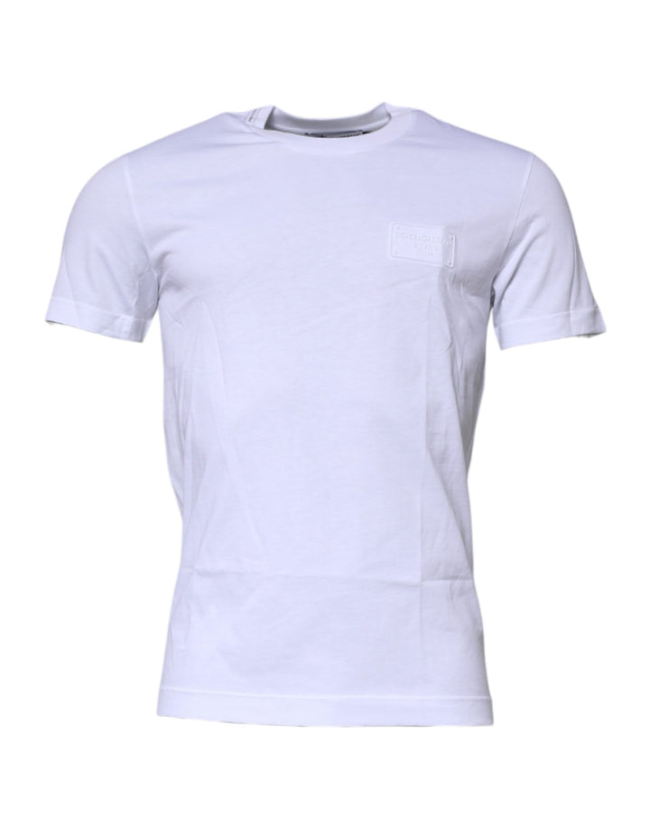 Dolce &amp; Gabbana Sample Sale Dolce &amp; Gabbana White Logo Plaque Cotton Crew Neck T-shirt - | Designer outlet