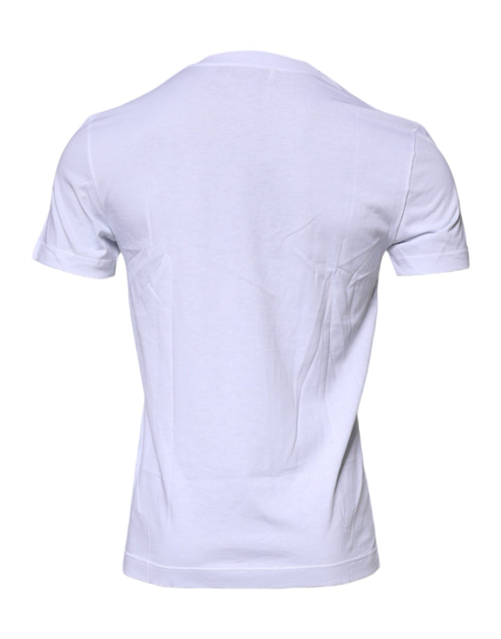Dolce &amp; Gabbana Sample Sale Dolce &amp; Gabbana White Logo Plaque Cotton Crew Neck T-shirt - | Designer outlet