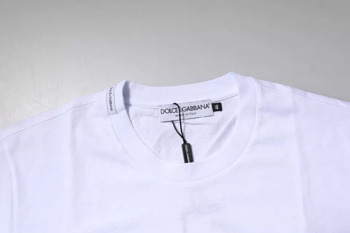 Dolce &amp; Gabbana Sample Sale Dolce &amp; Gabbana White Logo Plaque Cotton Crew Neck T-shirt - | Designer outlet