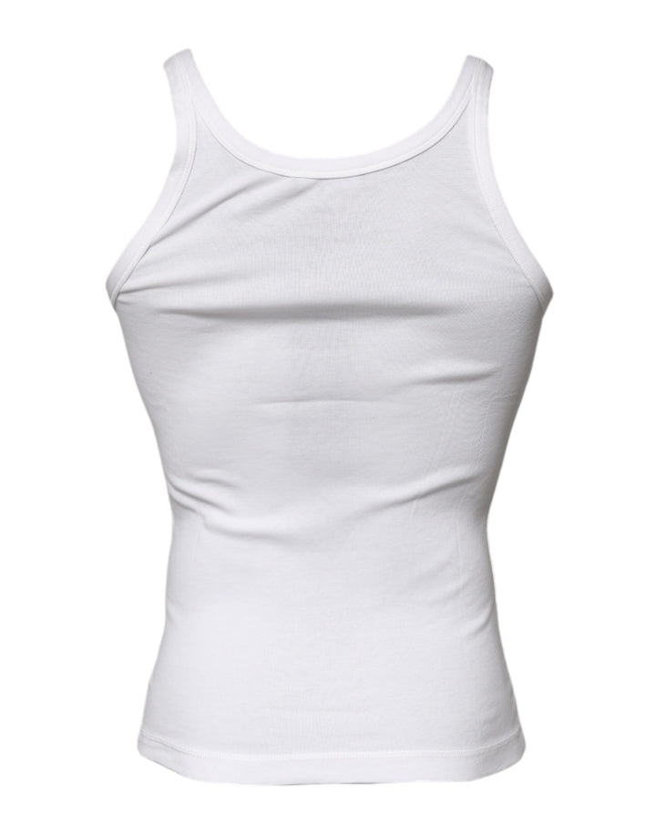 Dolce &amp; Gabbana Sample Sale Dolce &amp; Gabbana Ivory Cotton Sleeveless Round Neck Tank T-shirt - | Designer outlet