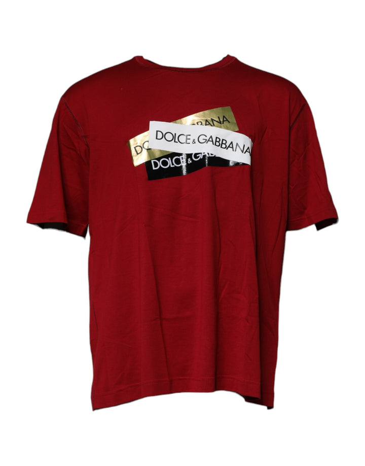 Dolce &amp; Gabbana Sample Sale Dolce &amp; Gabbana Red Logo Tape Cotton Crew Neck T-shirt - | Designer outlet