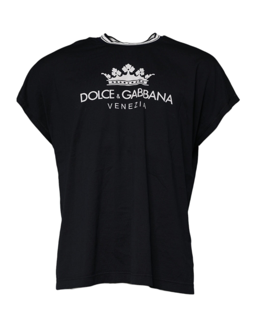 Dolce &amp; Gabbana Dark Blue Logo Crown Cotton Crew Neck T-shirt by Dolce &amp; Gabbana outlet now on sale