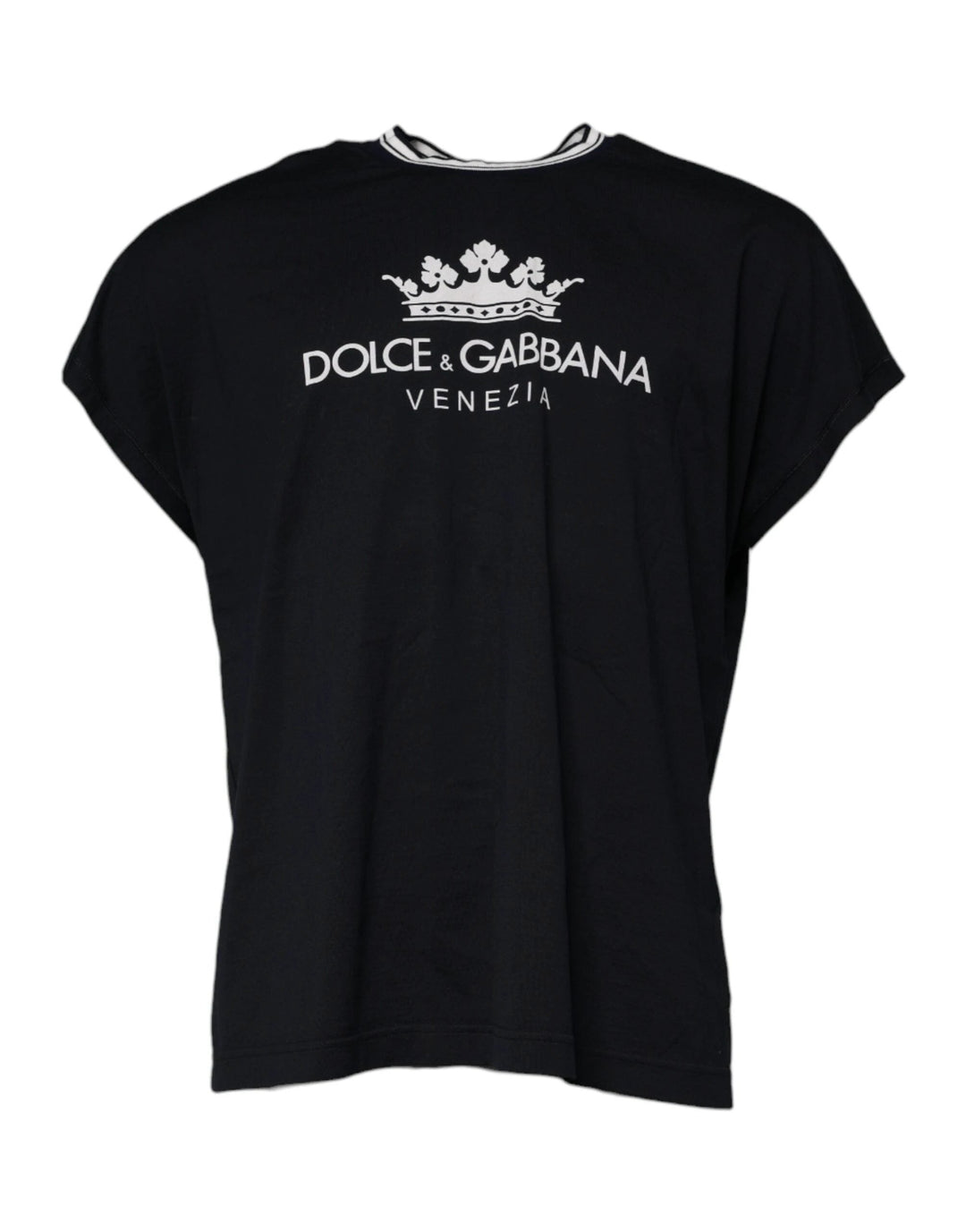 Dolce &amp; Gabbana Dark Blue Logo Crown Cotton Crew Neck T-shirt by Dolce &amp; Gabbana outlet now on sale