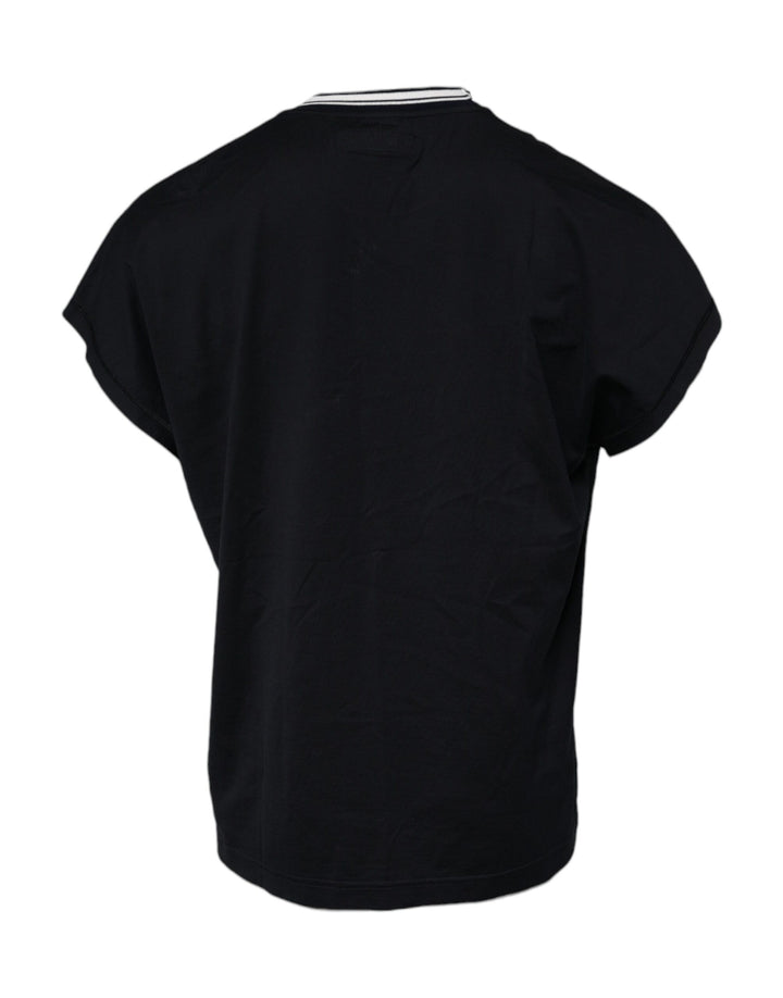 Dolce &amp; Gabbana Dark Blue Logo Crown Cotton Crew Neck T-shirt by Dolce &amp; Gabbana outlet now on sale