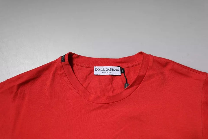 Dolce &amp; Gabbana Sample Sale Dolce &amp; Gabbana Red DG Logo Patch Cotton Crew Neck T-shirt - | Designer outlet