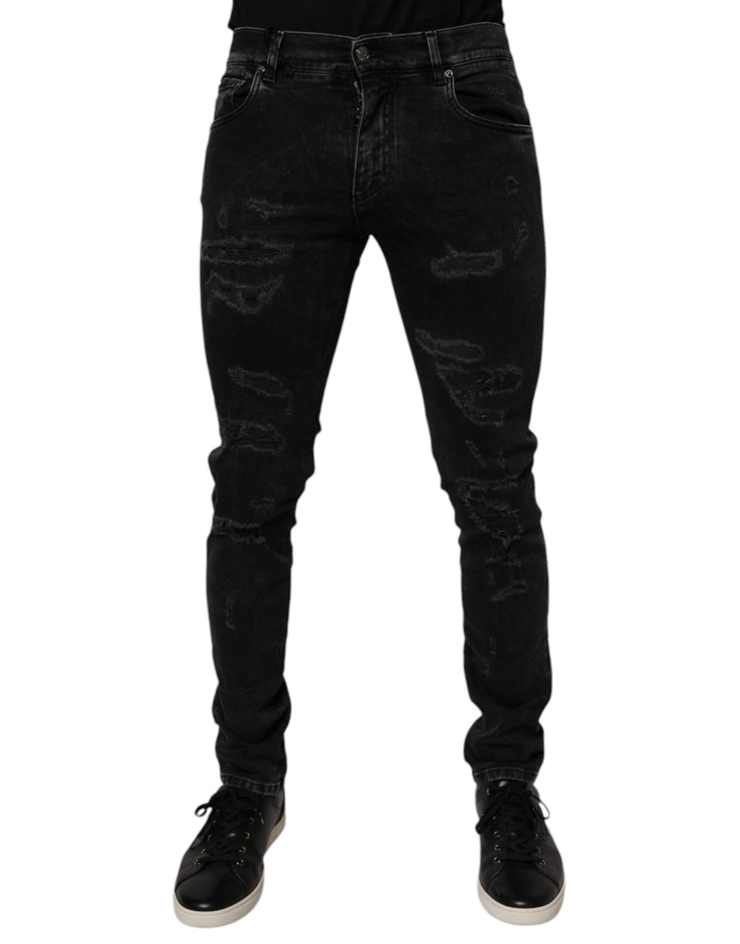 Dolce &amp; Gabbana Sample Sale Dolce &amp; Gabbana Black Tattered Cotton Skinny Men Denim Jeans - | Designer outlet
