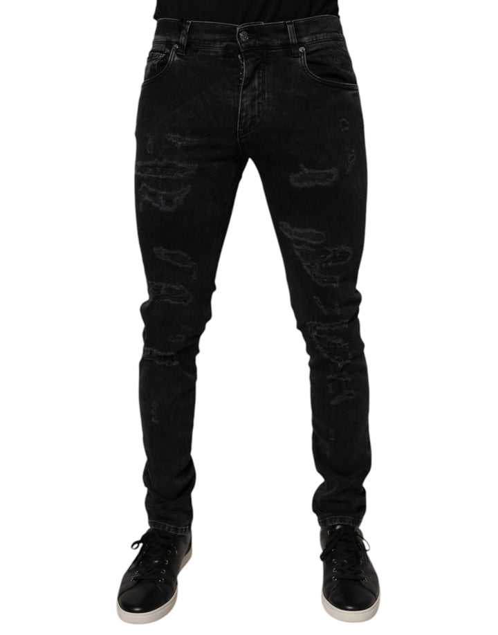 Dolce &amp; Gabbana Sample Sale Dolce &amp; Gabbana Black Tattered Cotton Skinny Men Denim Jeans - | Designer outlet