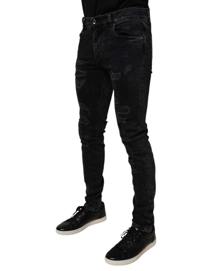 Dolce &amp; Gabbana Sample Sale Dolce &amp; Gabbana Black Tattered Cotton Skinny Men Denim Jeans - | Designer outlet