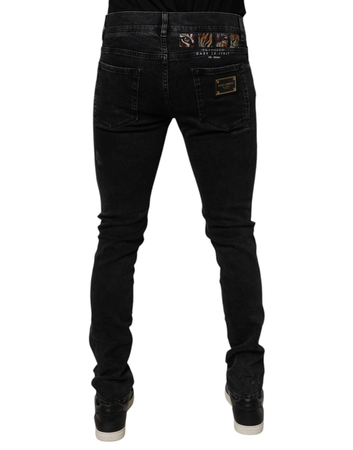 Dolce &amp; Gabbana Sample Sale Dolce &amp; Gabbana Black Tattered Cotton Skinny Men Denim Jeans - | Designer outlet