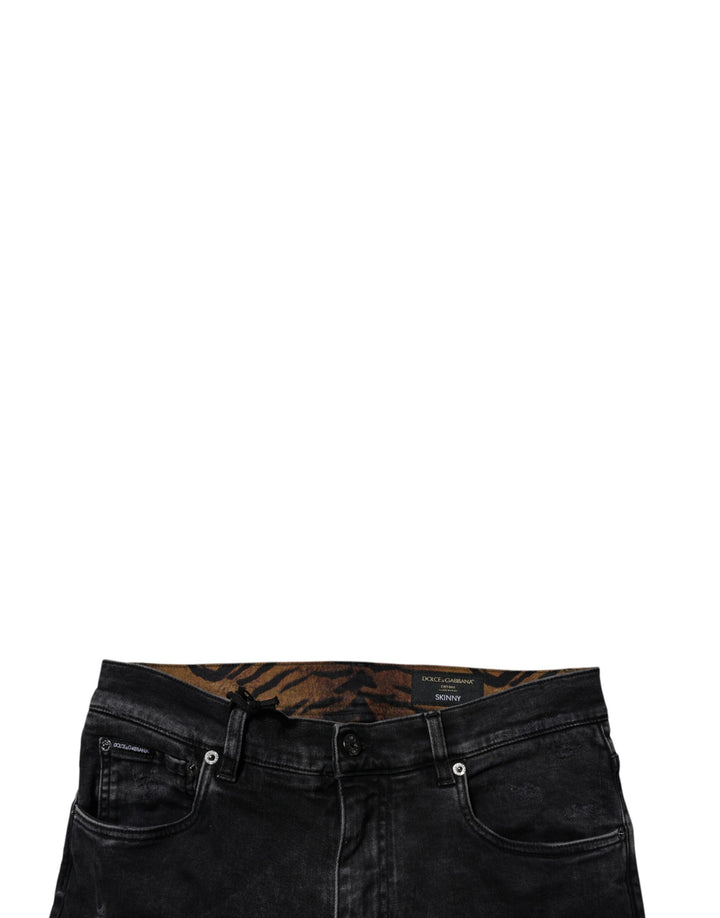 Dolce &amp; Gabbana Sample Sale Dolce &amp; Gabbana Black Tattered Cotton Skinny Men Denim Jeans - | Designer outlet