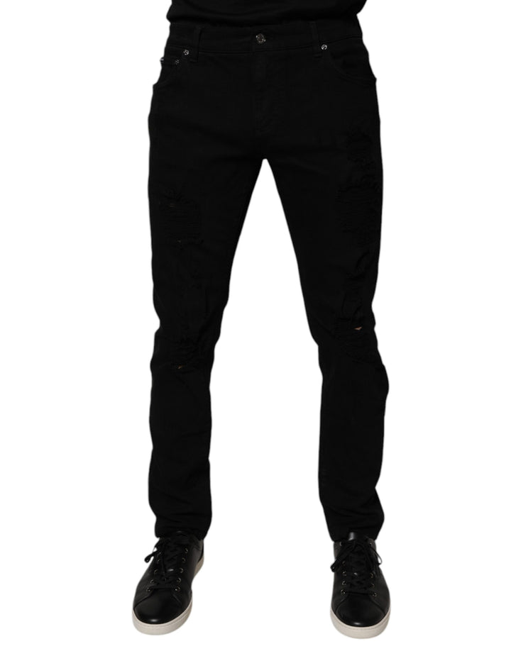 Dolce &amp; Gabbana Sample Sale Dolce &amp; Gabbana Black Tattered Cotton Skinny Men Denim Jeans - | Designer outlet