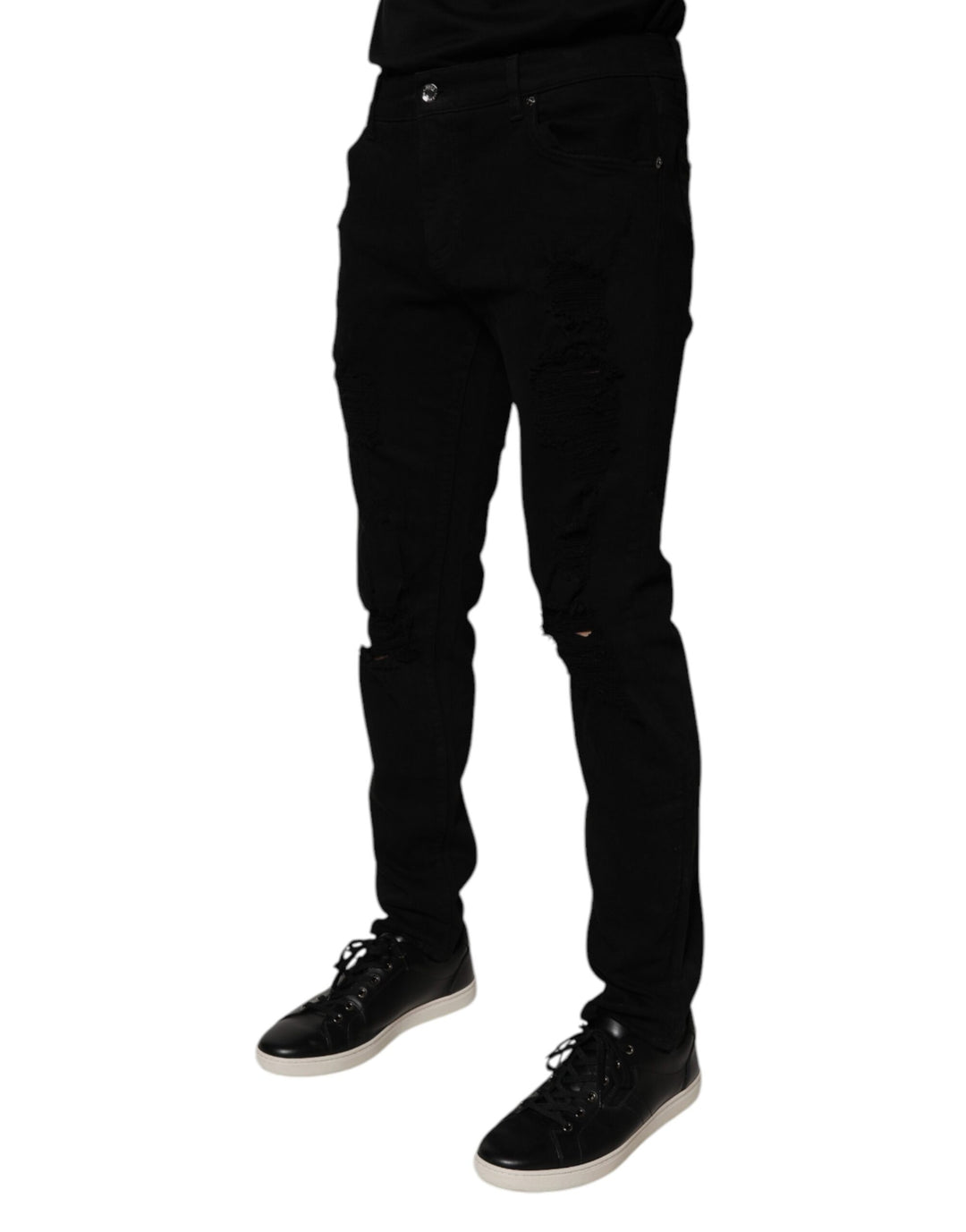 Dolce &amp; Gabbana Sample Sale Dolce &amp; Gabbana Black Tattered Cotton Skinny Men Denim Jeans - | Designer outlet