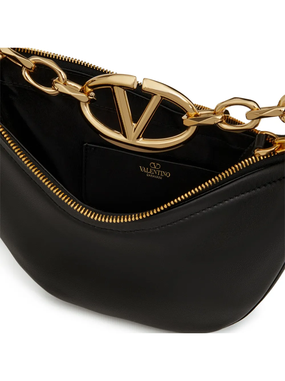 Valentino Garavani Black Leather Mini Hobo Vlogo Shoulder Bag