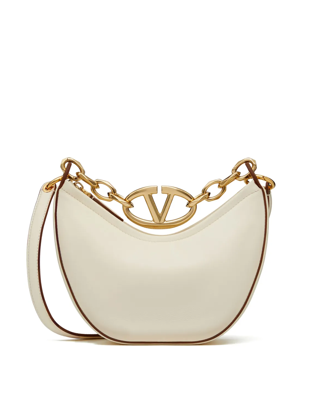 Valentino Garavani Ivory Leather Mini Hobo Vlogo Shoulder Bag