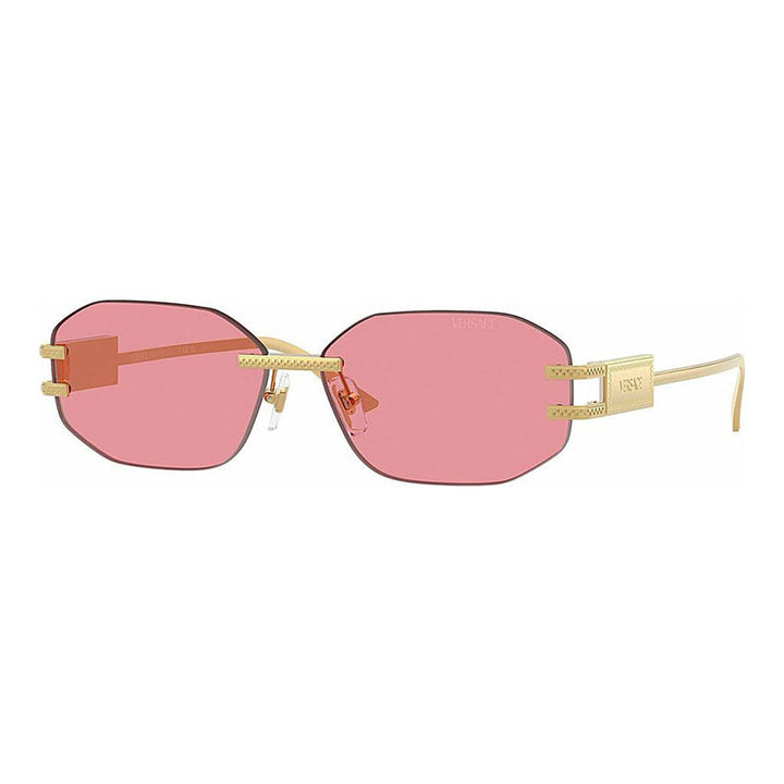 Versace Geometric Rimless, with a Gold frame and Pink lens.