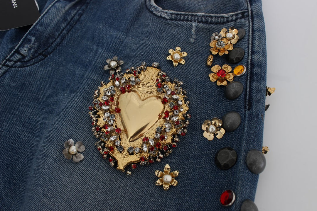 Dolce &amp; Gabbana Sample Sale Dolce &amp; Gabbana Crystal Roses Heart Embellished Jeans - | Designer outlet