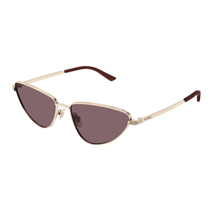 Gucci Cat Eye Full Rim, with a Gold frame and Red lens.