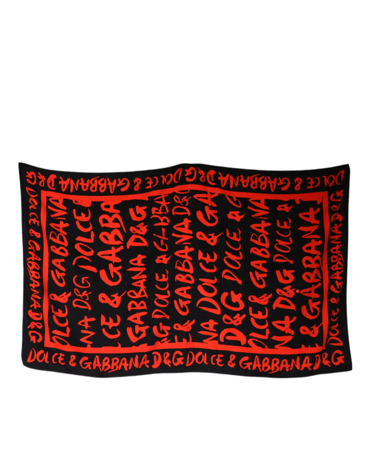 Dolce &amp; Gabbana Sample Sale Dolce &amp; Gabbana Black Red Logo Print Cotton Beach Towel - | Designer outlet