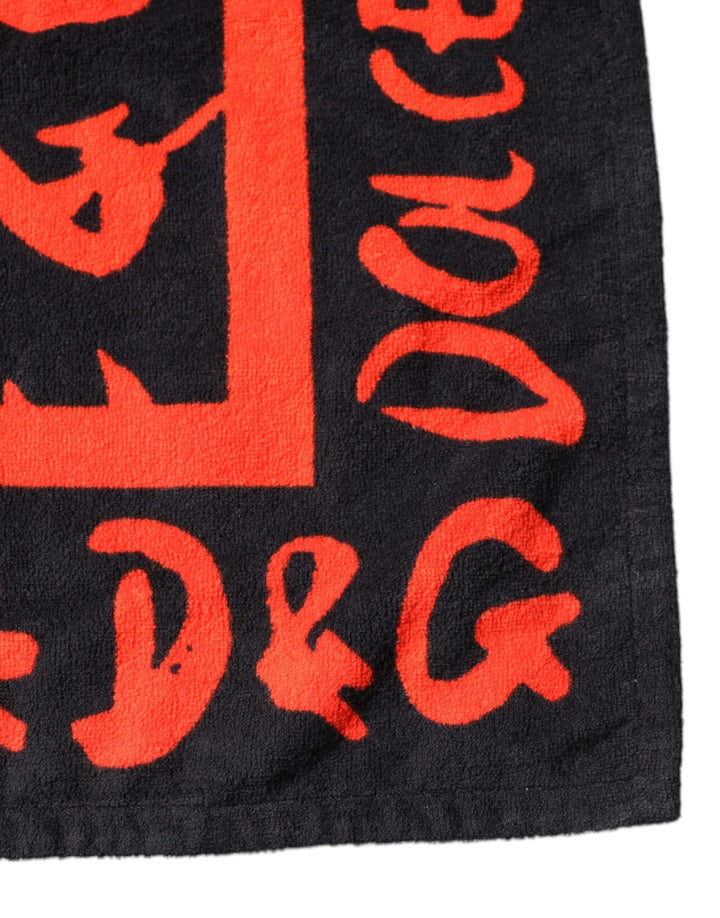 Dolce &amp; Gabbana Sample Sale Dolce &amp; Gabbana Black Red Logo Print Cotton Beach Towel - | Designer outlet
