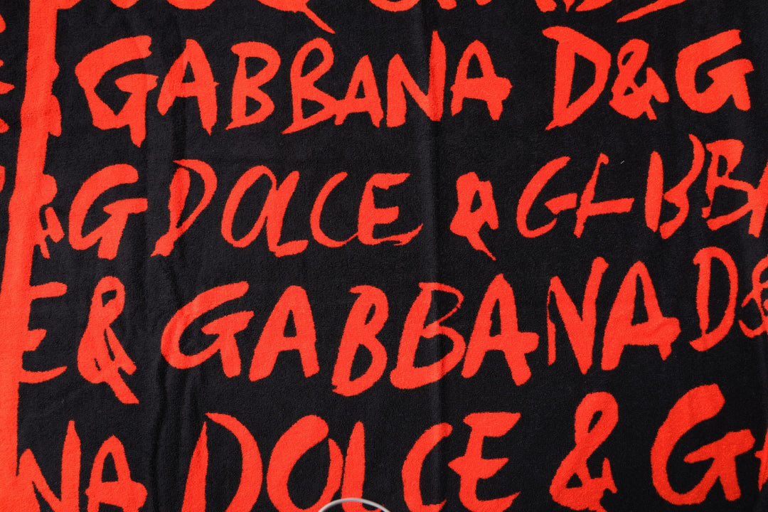 Dolce &amp; Gabbana Sample Sale Dolce &amp; Gabbana Black Red Logo Print Cotton Beach Towel - | Designer outlet