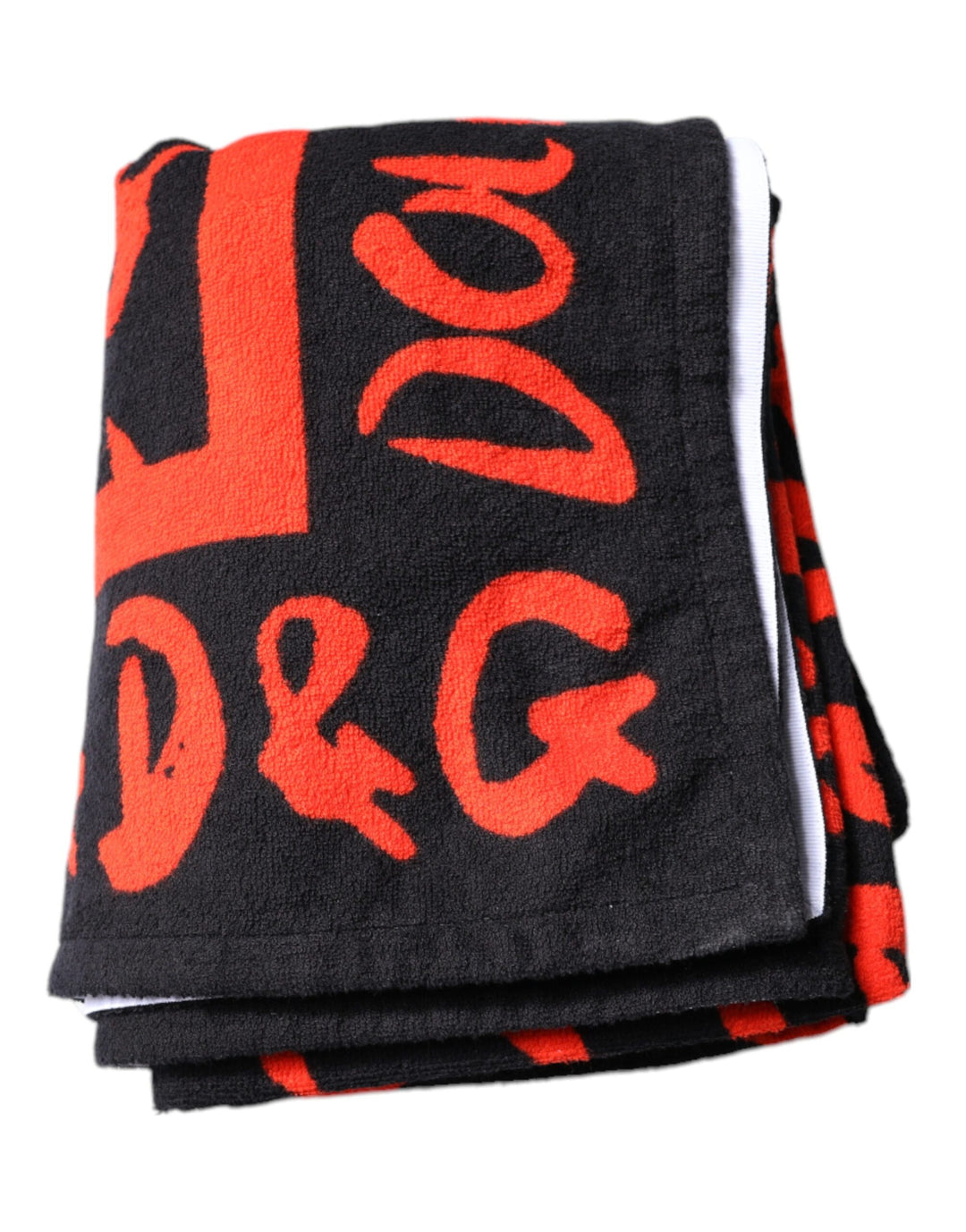 Dolce &amp; Gabbana Sample Sale Dolce &amp; Gabbana Black Red Logo Print Cotton Beach Towel - | Designer outlet